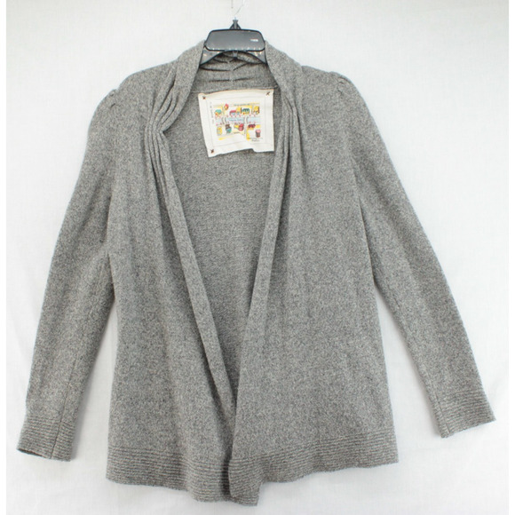 Anthropologie Meguro River Cardigan Women's Small Gray Puff Sleeve Open Sweater - Picture 1 of 8